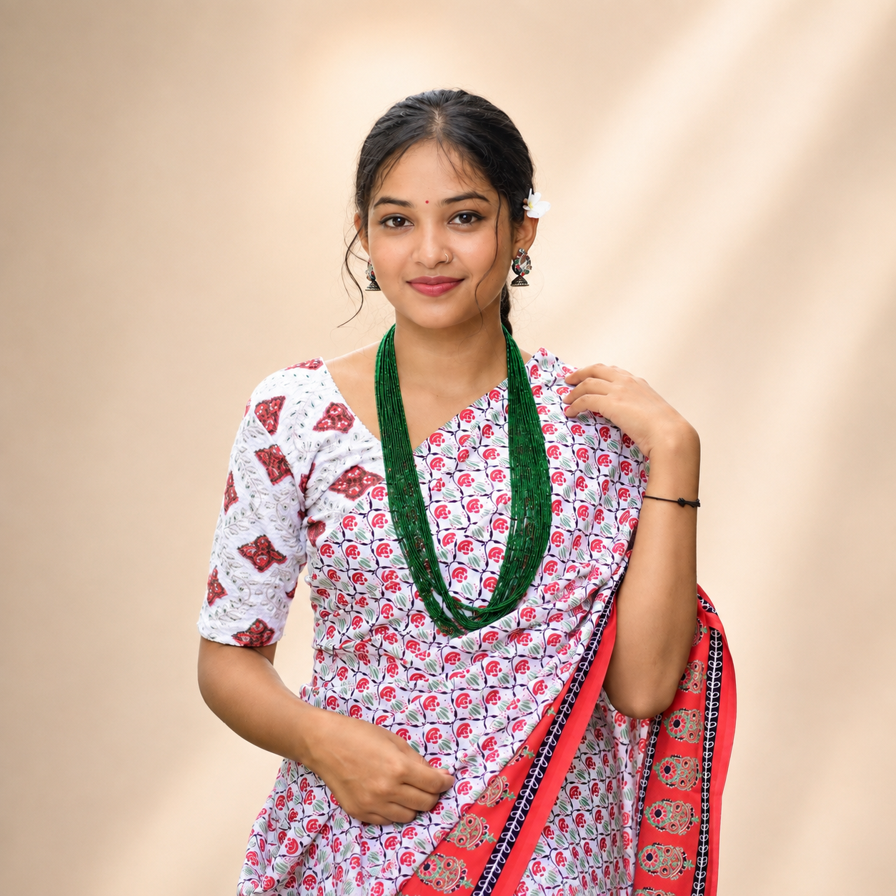 Women’s Nepali Dhaka Style Saree | Traditional Guras Flower Print Poly Blend Saree | Ethnic Festive Wear