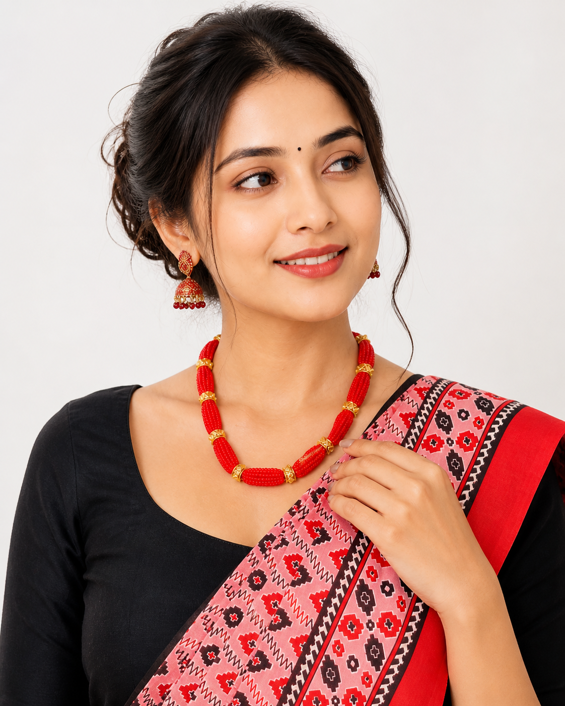 Premium Nepali Naugedi Tilhari Necklace – Classic Red Beads with Gold Plated Design