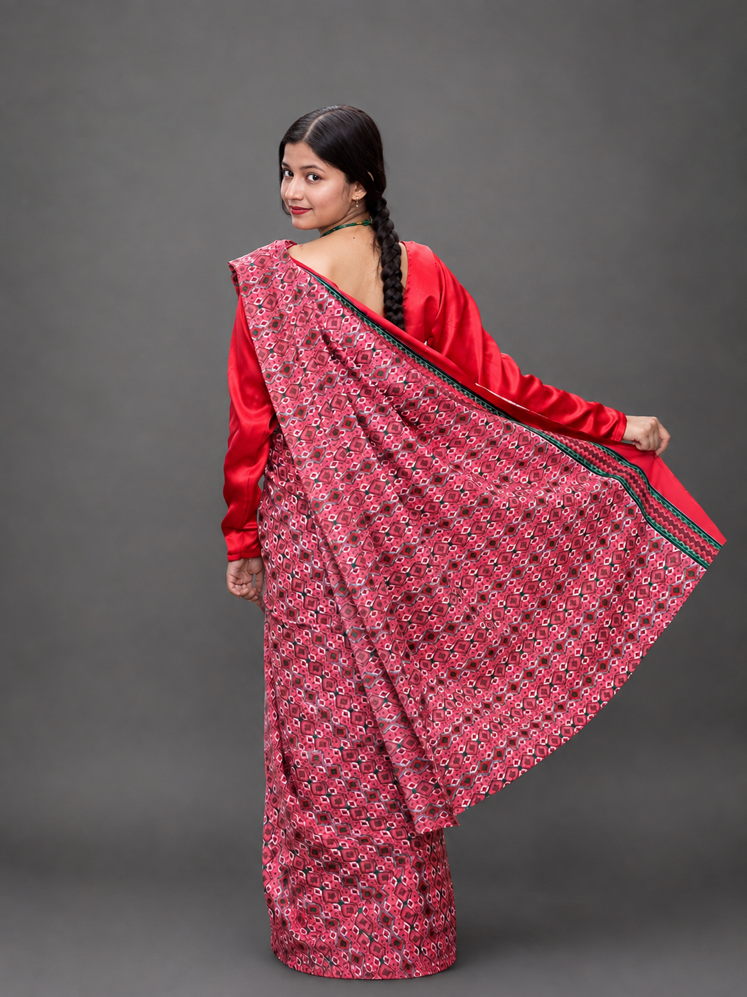 Traditional Nepali Dhaka Saree for Women | Ethnic Poly Blend Saree with Designer Border | Festive Wear