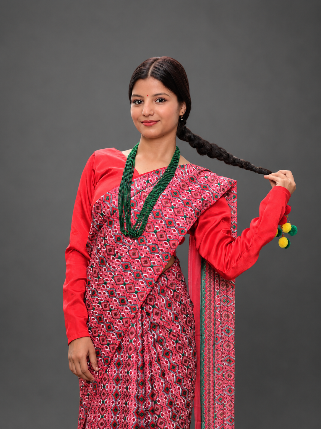 Traditional Nepali Dhaka Saree for Women | Ethnic Poly Blend Saree with Designer Border | Festive Wear
