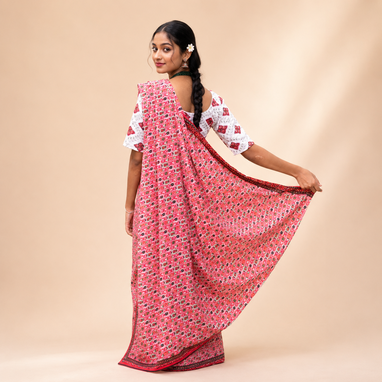 Traditional Nepali Dhaka Saree for Women | Poly Blend Saree | Festive & Cultural Wear