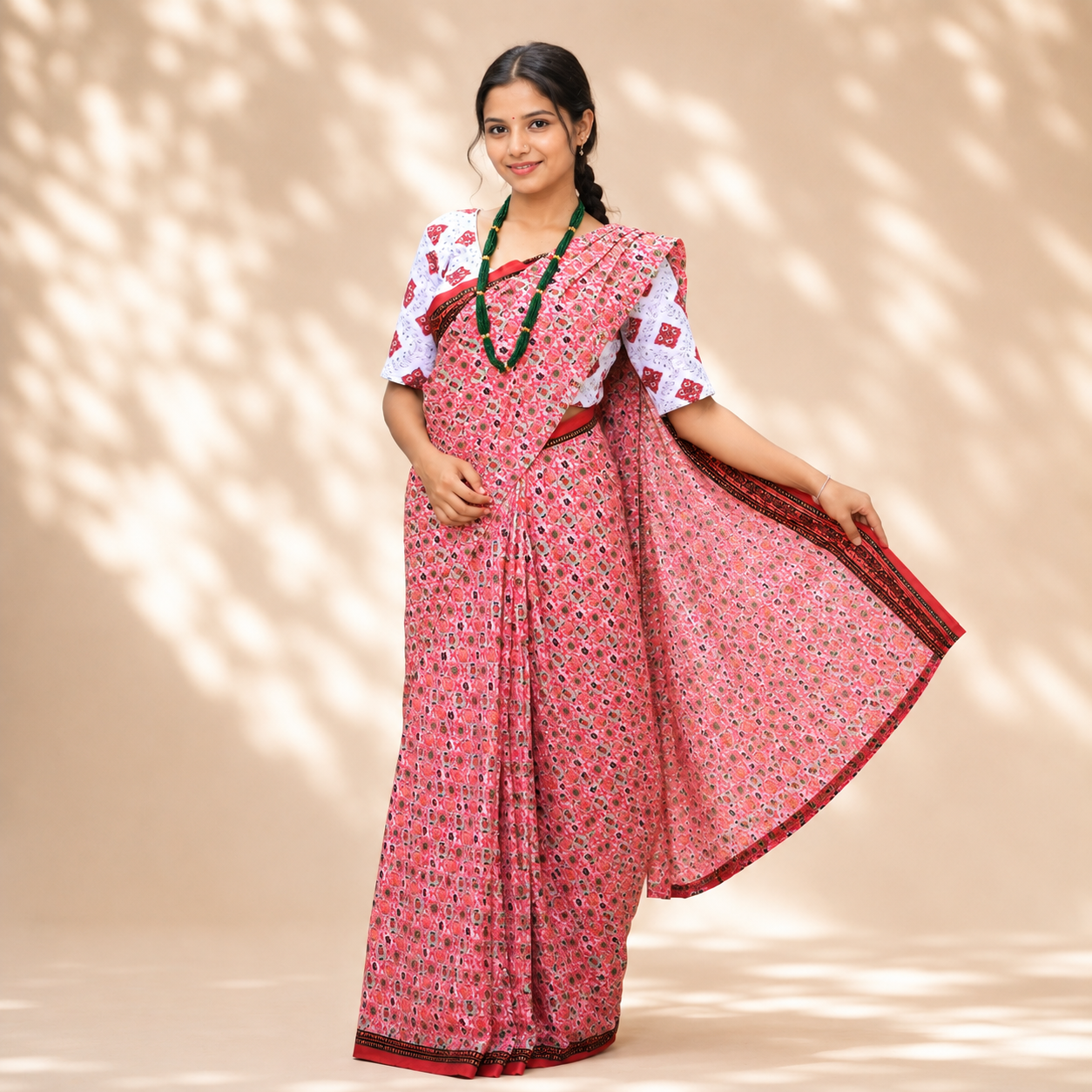 Traditional Nepali Dhaka Saree for Women | Poly Blend Saree | Festive & Cultural Wear