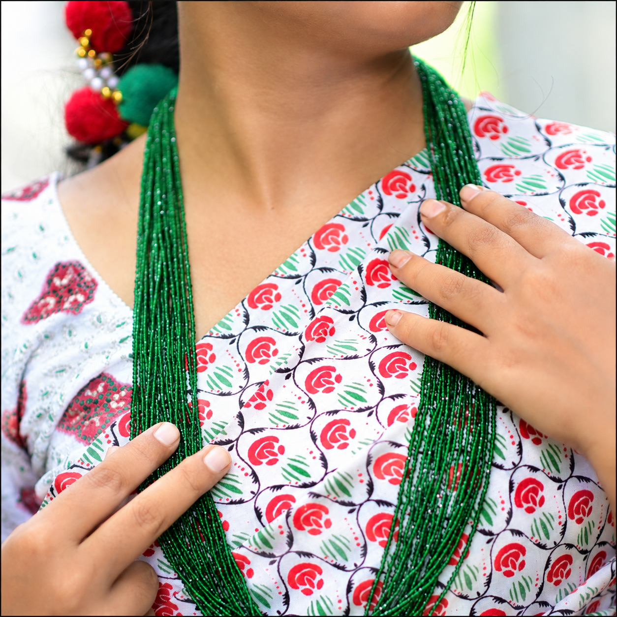 Nepali Pote Mangalsutra 18 Line Green Hydro Beads Necklace | Traditional Nepali Pote Mala for Women | Ethnic Jewellery