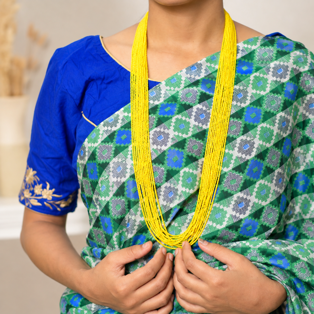 Nepali Yellow Pote 12 Dori Beaded Necklace for Women | Traditional Ethnic Jewellery