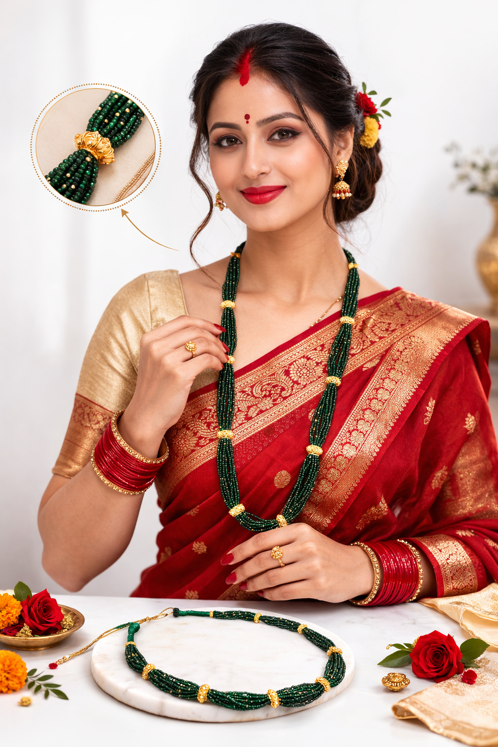 Long Traditional Nepali Hydro Naugedi Beaded Necklace for Women