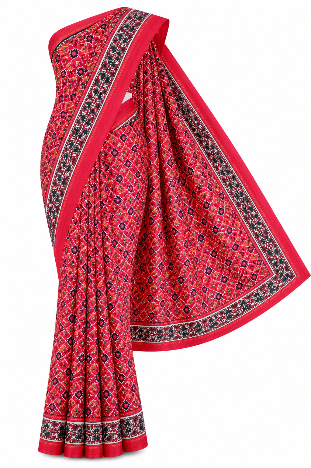 Classic Nepali Dhaka Saree for Women | Timeless Ethnic Print Poly Blend Saree with Beautiful Border | Perfect for Festive & Cultural Wear