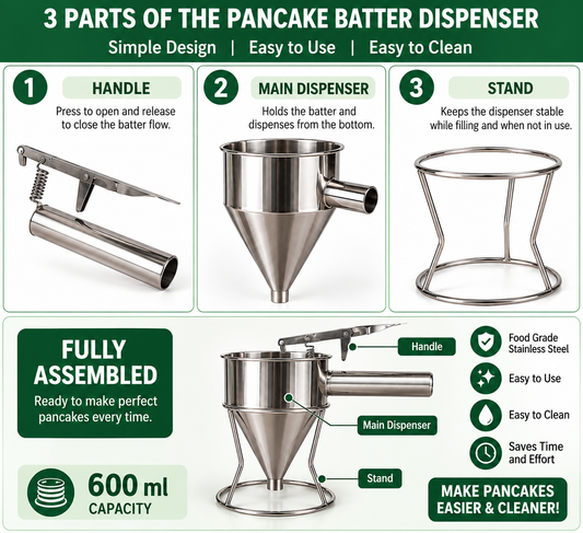 Stainless Steel Sel Roti Maker | 600ml Manual Batter Dispenser with Stand | Easy Sel Roti & Pancake Making Tool